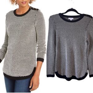 Charter Club Textured Pull Over Sweater Black & White Quiet Luxury Size S
